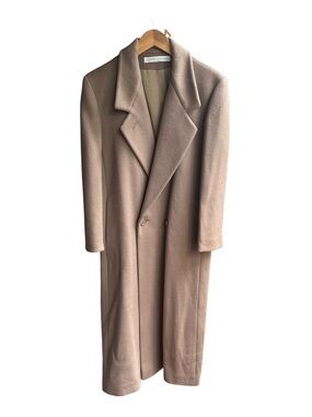 Larry Levine Classic Long Wool Overcoat - Beige Est Size Medium
